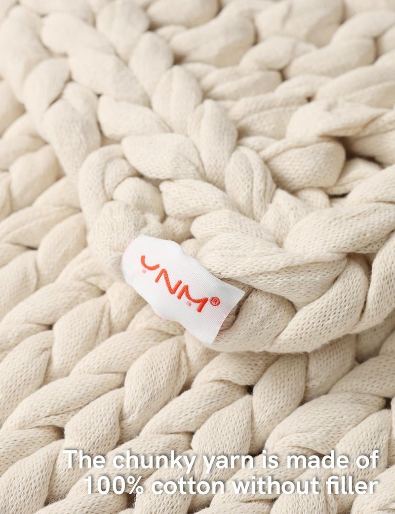 YnM Cotton Weighted Blanket, Handmade Chunky Knitted Design, Soft and Cozy, Temperature Regulating and Breathable, Machine Washable Throw for Sleep or Home Decor (Cream White, 43x50 Inch, 10lbs) - Image 4